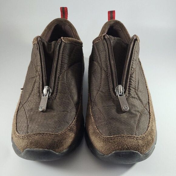 LANDS END WALKING CAMPING HIKING / ZIPPER SHOES 7 B Quilted Suede Brown - Picture 9 of 11
